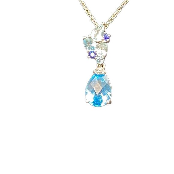 P⭐️M GENUINE SWISS BLUE AND SKY BLUE TOPAZ PENDANT NECKLACE 925 - Picture 5 of 16